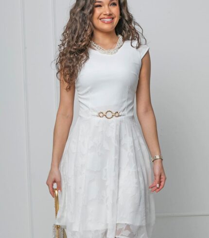 Mystic Day Léna A vonalú Csipke aljú ruha / fehér /