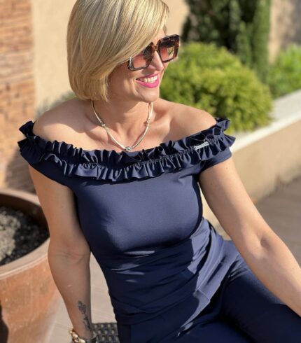 Mystic Day Fodros vállú ujjatlan felső / sötétkék /